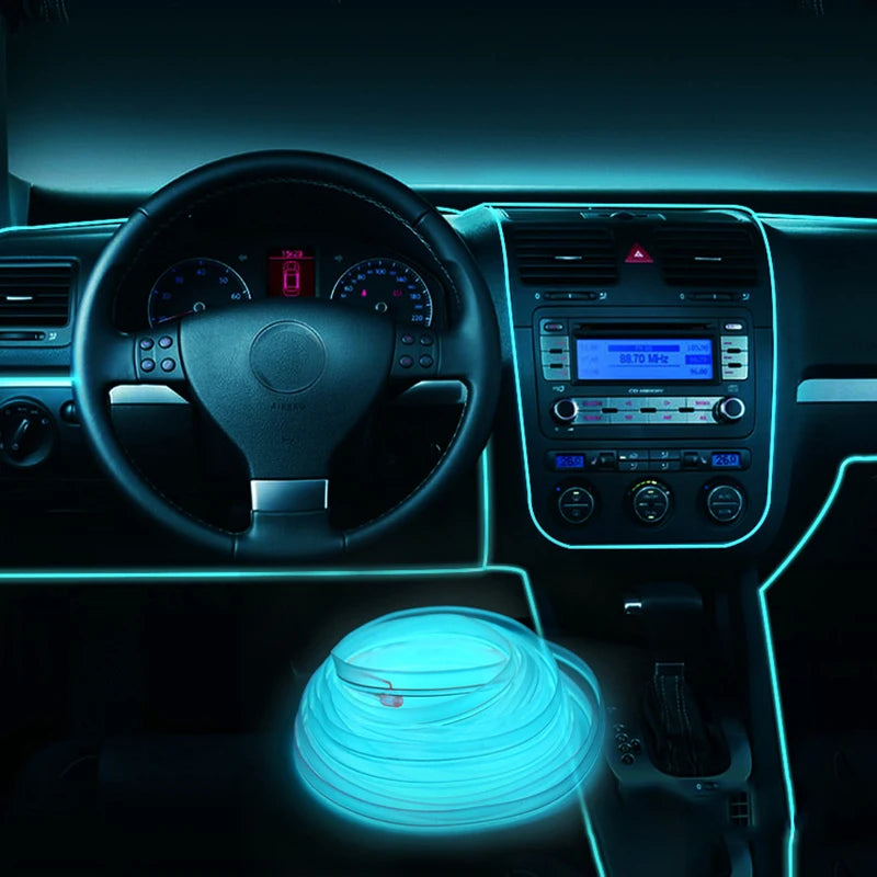 EL Wire String Strip Rope Tube Light Neon Light Glow Flat Edge Car Interior DIY Flexible Ambient Lamp Party Atmosphere Prop USB