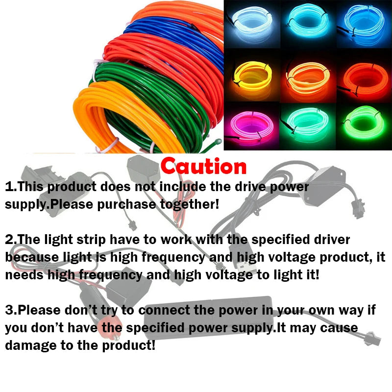 EL Wire String Strip Rope Tube Light Neon Light Glow Flat Edge Car Interior DIY Flexible Ambient Lamp Party Atmosphere Prop USB