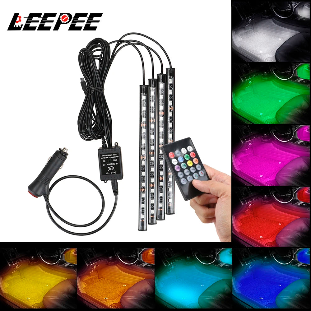 LEEPEE 24/36/48 LED Atmosphere Lamp LED Strips Car Decorative Lights Foot Ambient RGB Lamp Smart Automotive Accessories Interior