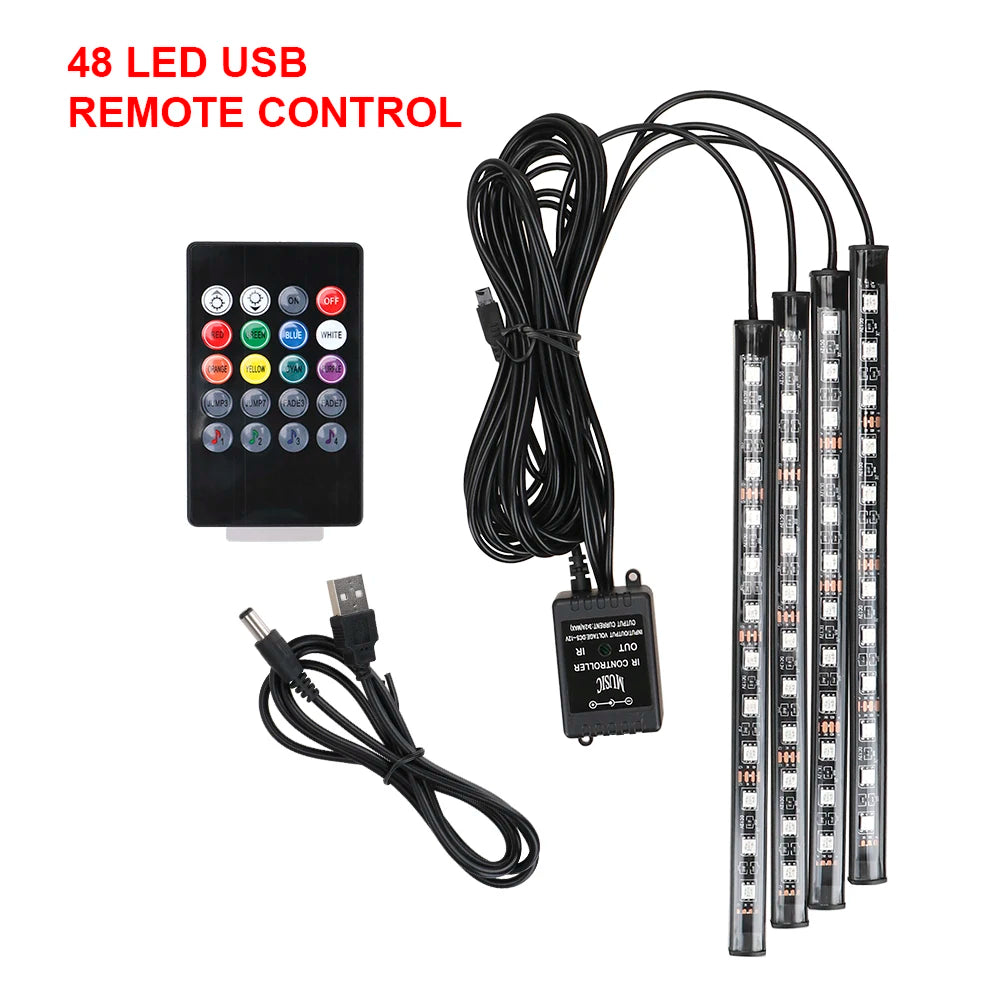 LEEPEE 24/36/48 LED Atmosphere Lamp LED Strips Car Decorative Lights Foot Ambient RGB Lamp Smart Automotive Accessories Interior