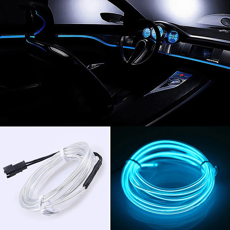 EL Wire String Strip Rope Tube Light Neon Light Glow Flat Edge Car Interior DIY Flexible Ambient Lamp Party Atmosphere Prop USB