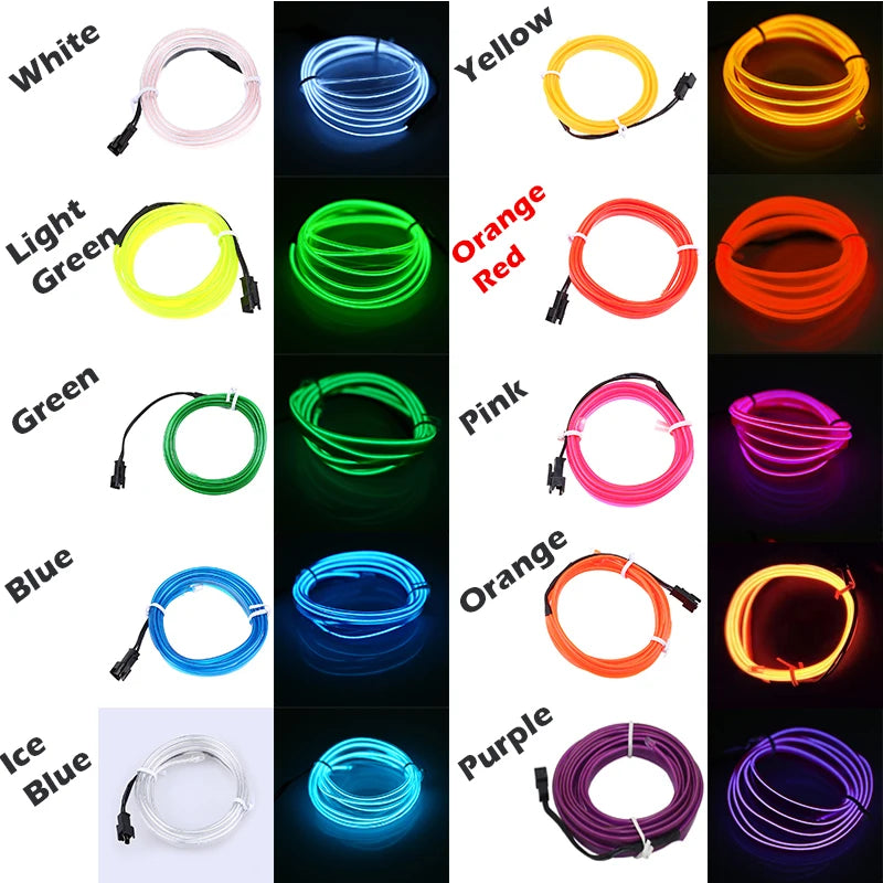 EL Wire String Strip Rope Tube Light Neon Light Glow Flat Edge Car Interior DIY Flexible Ambient Lamp Party Atmosphere Prop USB