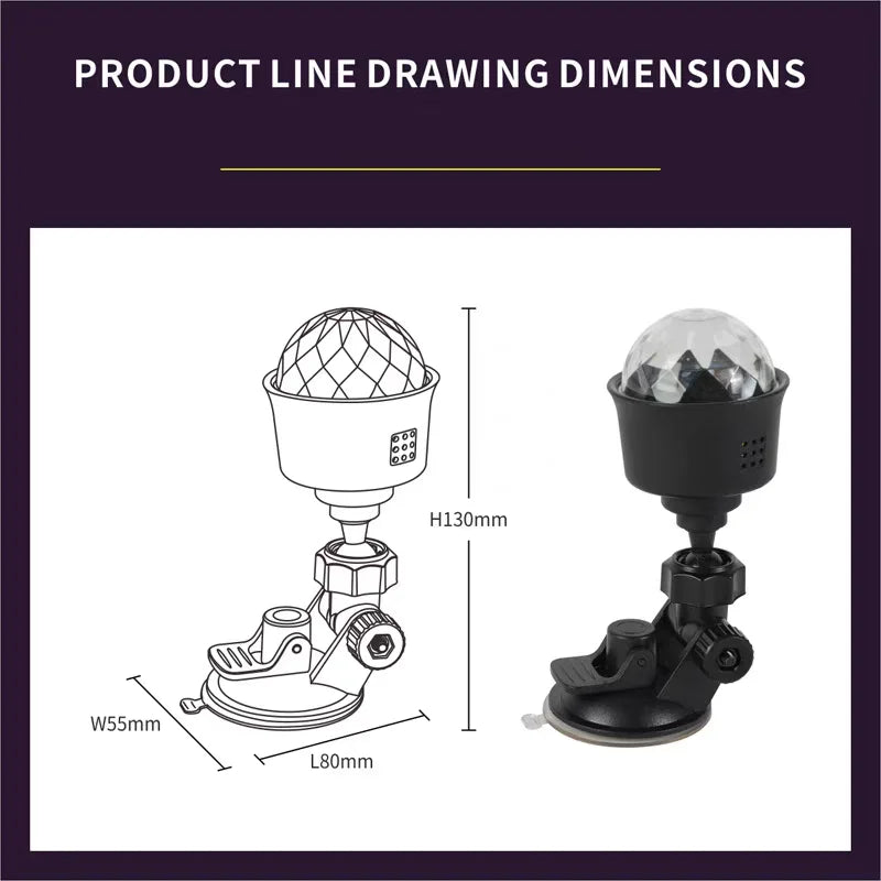 USB Car LED Atmosphere Lamp Stage Disco Light RGB Night Light with Auto Rotation for Car Christmas Decoration Projector Light