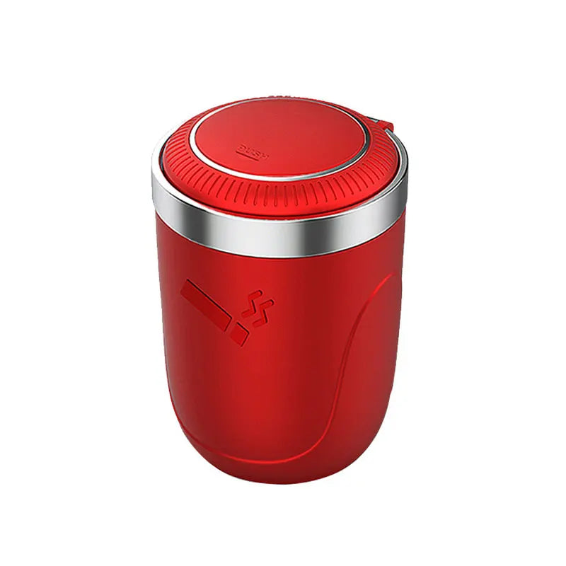 Portable Car Ashtray with Lid Smell Proof Alloy Inner Liner Led Portable Ashtray Cup for Auto Fireproof Shell One Touch Open