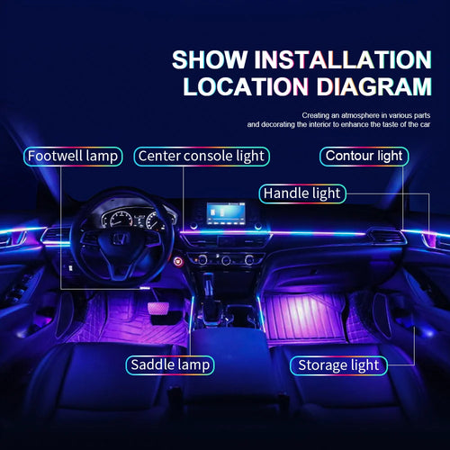14/18 in 1 Led Acrylic Car Ambient Light RGB 64 213 Color Symphony Acrylic APP Streamer Atmosphere Lamp Kit One Zone Dual Zone