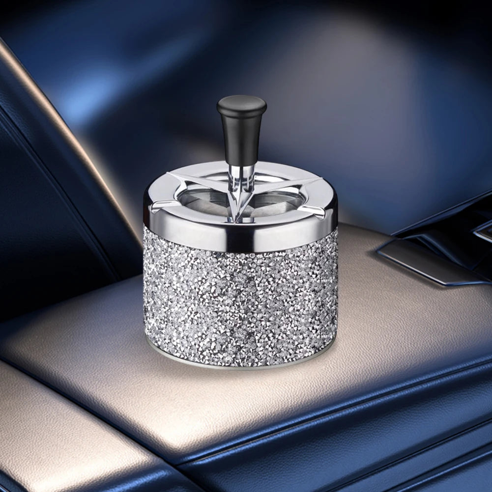 Push Down Ashtray Windproof Spinning Ashtray Metal Self-Cleaning Ashtray Desktop Ashtray for Home Office Car