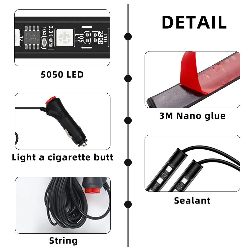 1set 9SMD Car Styling Foot Light Backlight Car Interior Decoration Light Blue with Cigarette Lighter12v Led