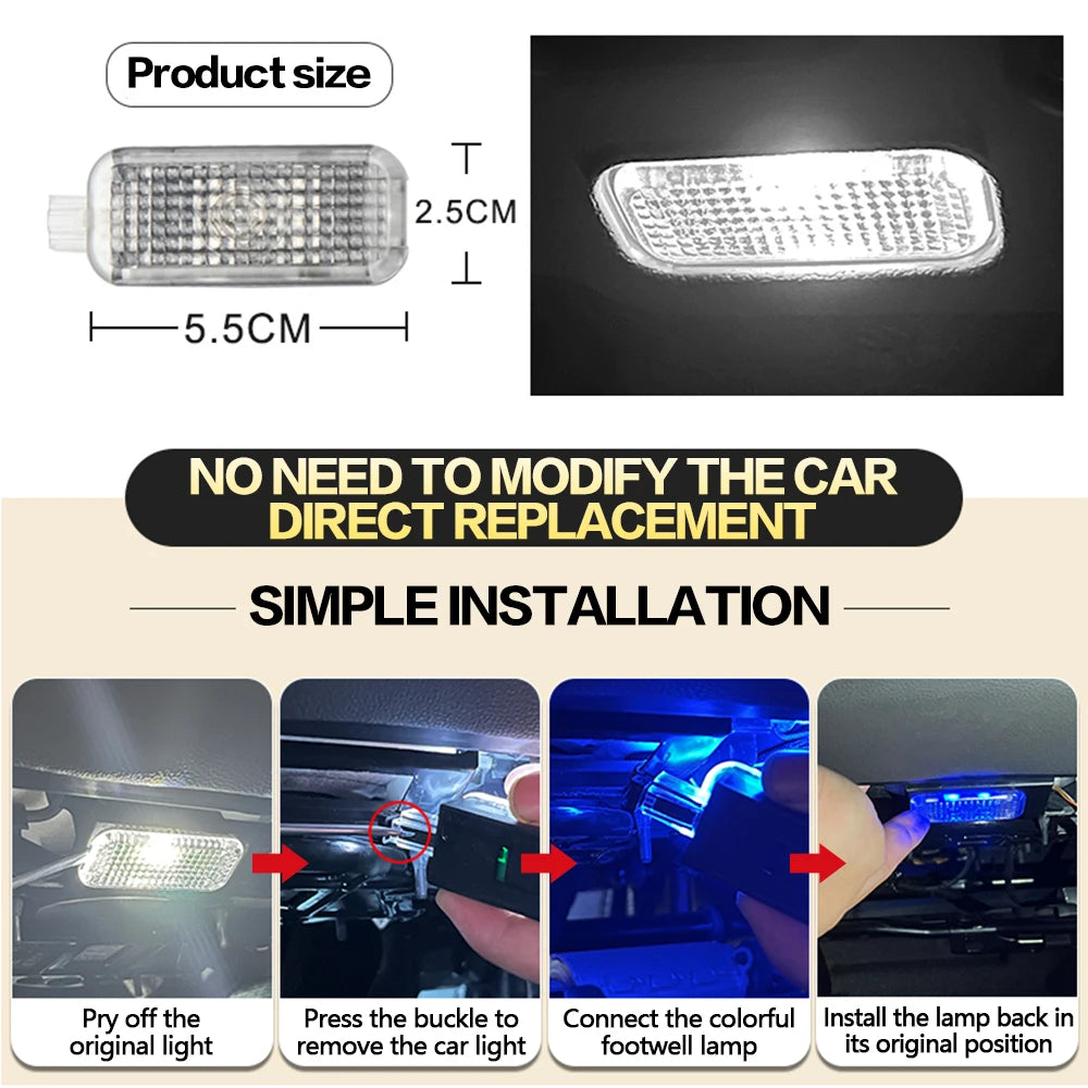2X LED Car Footwell Light Bulbs Atmosphere Lamp Auto Accessories For SEAT Ateca Leon 5F MK3 Alhambra 7N Ibiza ST Toledo KG MK4