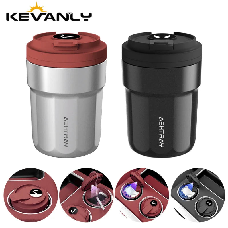 1PC Car Ashtray Creative Coffee Cup Ashtray With Lid LED Light Garbage Storage Container Car Interior Auto Decor Accessories