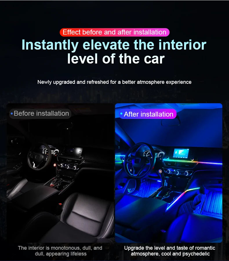 18/22 in 1 Acrylic Led Car Ambient Light RGB 213 64 Color Bluetooth Rainbow Strip Streamer Interior Symphony Atmosphere Lamp 12V