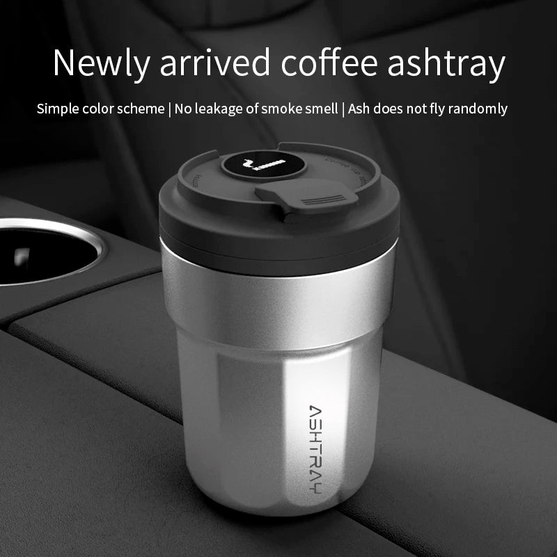 New Car Ashtray Creative Coffee Cup Style Car Ashtray with Lid 7 Color LED Light Metal Lining & ABS Shell Garbage Storage Cup