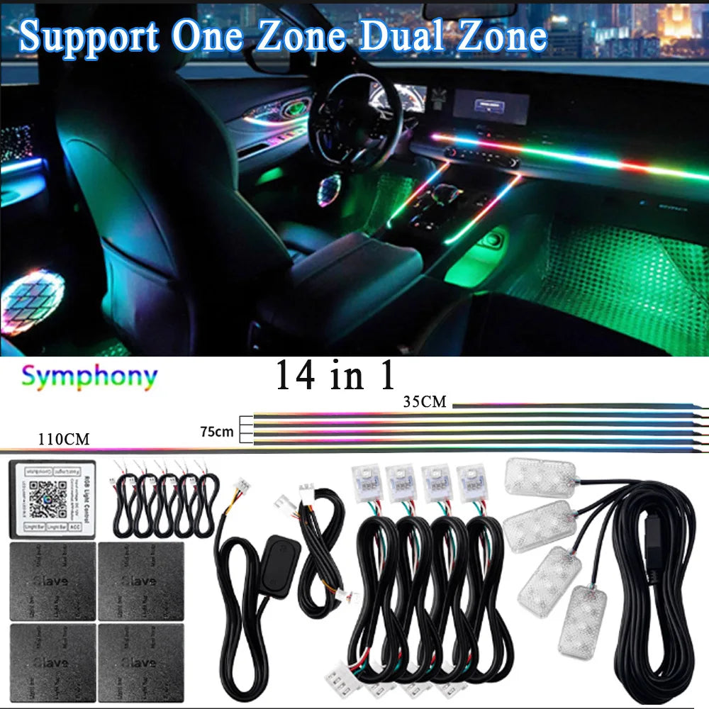 18/22 in 1 Acrylic Led Car Ambient Light RGB 213 64 Color Bluetooth Rainbow Strip Streamer Interior Symphony Atmosphere Lamp 12V