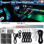 18 in 1 Dual Zone Symphony 64 Colors Streamer Car Ambient Light RGB Interior Rainbow Acrylic Strip Atmosphere Lighting kit App
