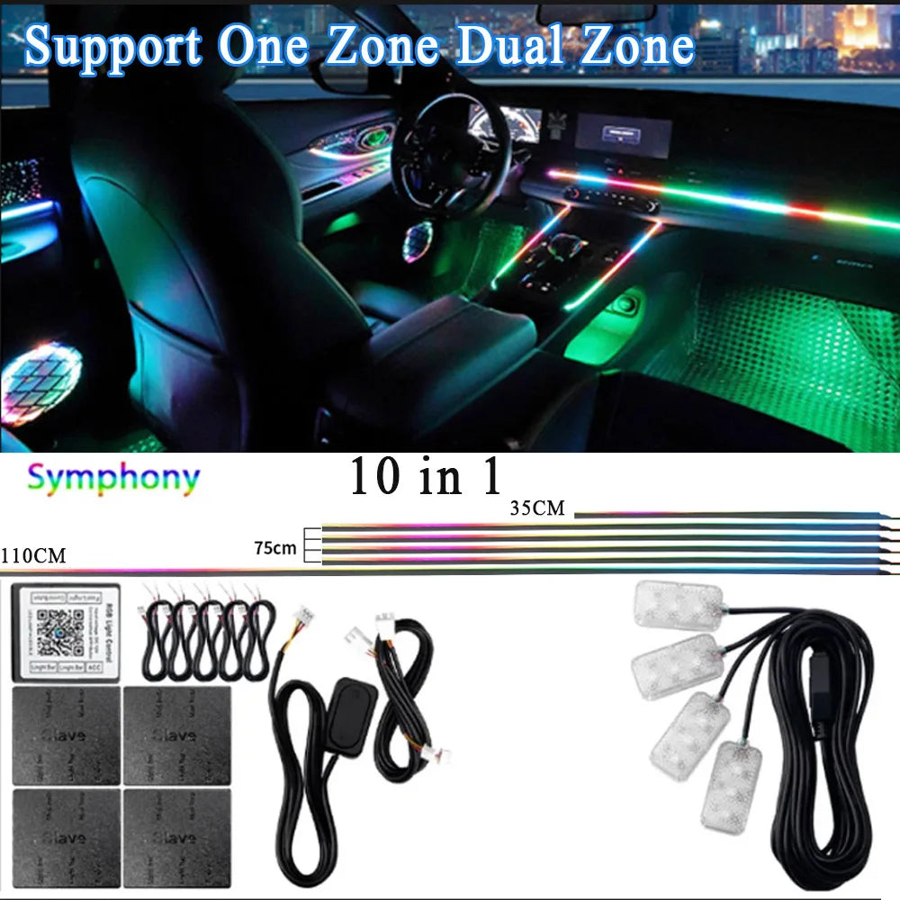 18/22 in 1 Acrylic Led Car Ambient Light RGB 213 64 Color Bluetooth Rainbow Strip Streamer Interior Symphony Atmosphere Lamp 12V
