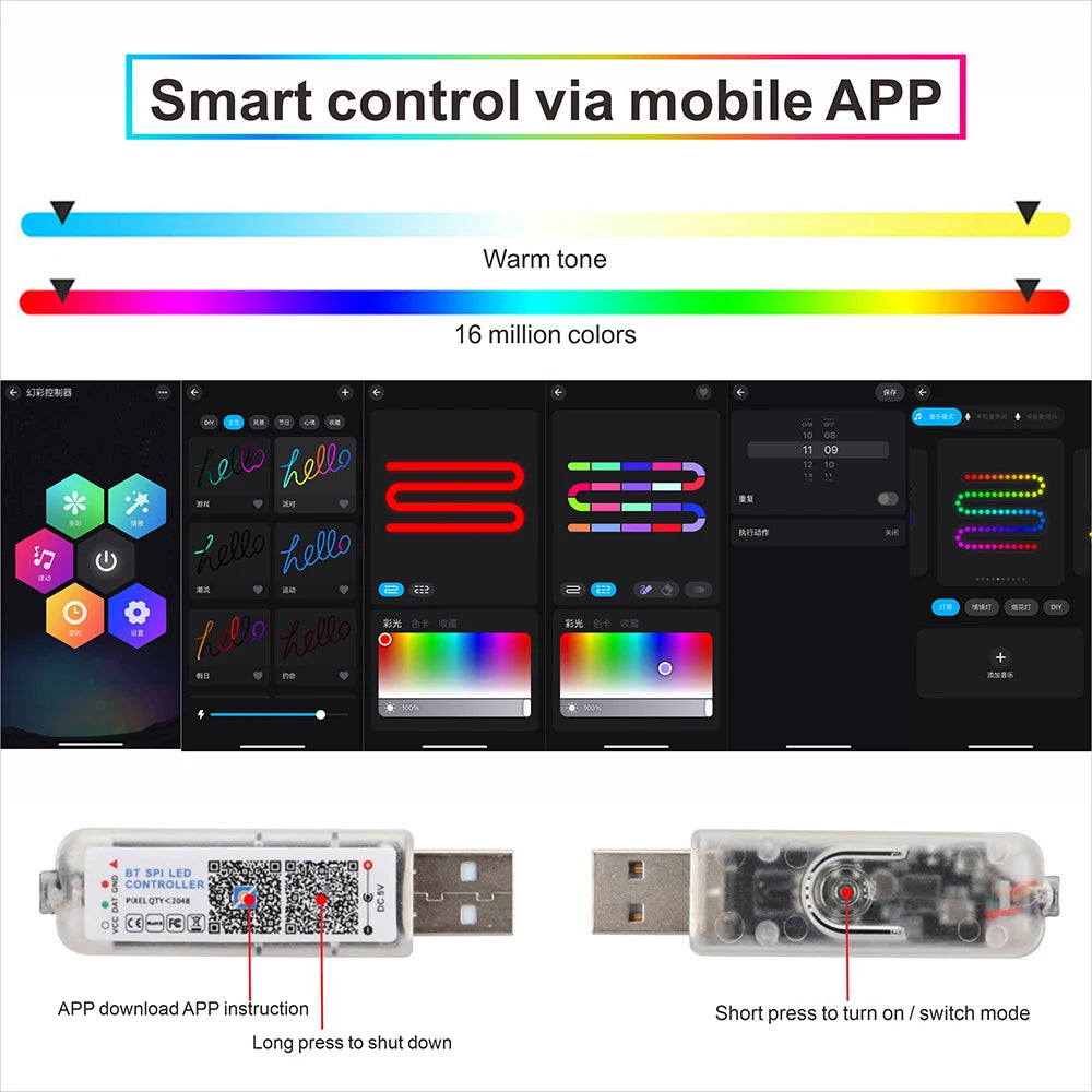 Car Led Ambient Light USB 68 Colors Acrylic Strips 110cm Full Colors RGB Car Interior Hidden App Remote Control Atmosphere Lamp