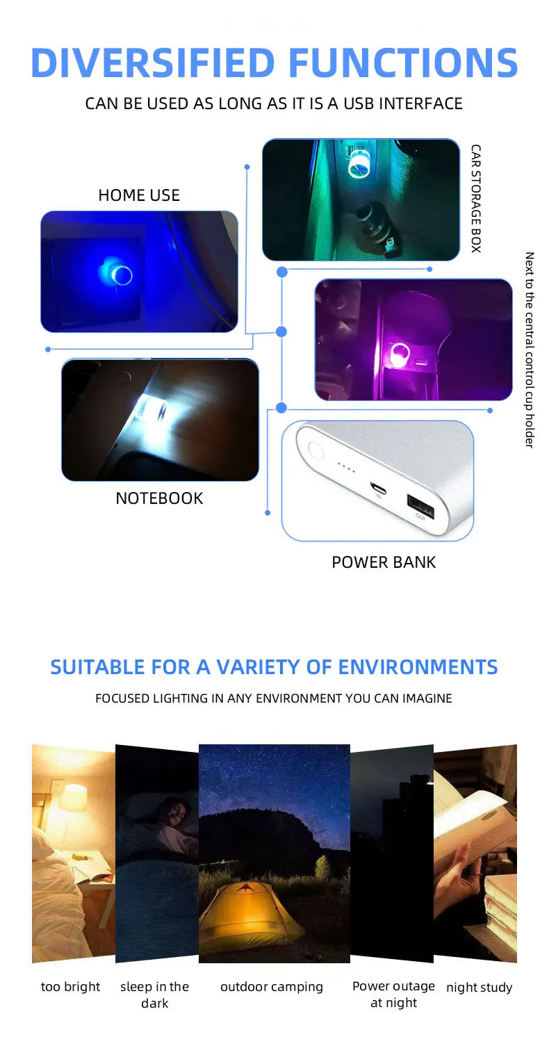 1PC Car Mini USB Led Atmosphere Light For Party Ambient Automotive Portable Plug and Play Car Decorative Interior Lamp 12V