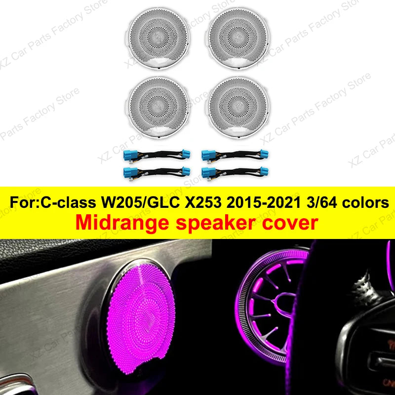 3/64 Colour Car LED Ambient Light for Mercedes-Benz C/GLC Class Coupe W205 C43 C63 X253 LED Door Speaker Cover Vents RetrofitSet