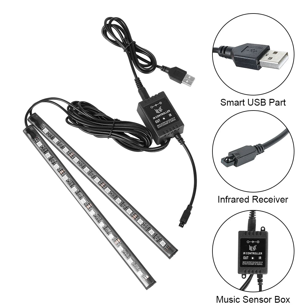 LEEPEE 24/36/48 LED Atmosphere Lamp LED Strips Car Decorative Lights Foot Ambient RGB Lamp Smart Automotive Accessories Interior