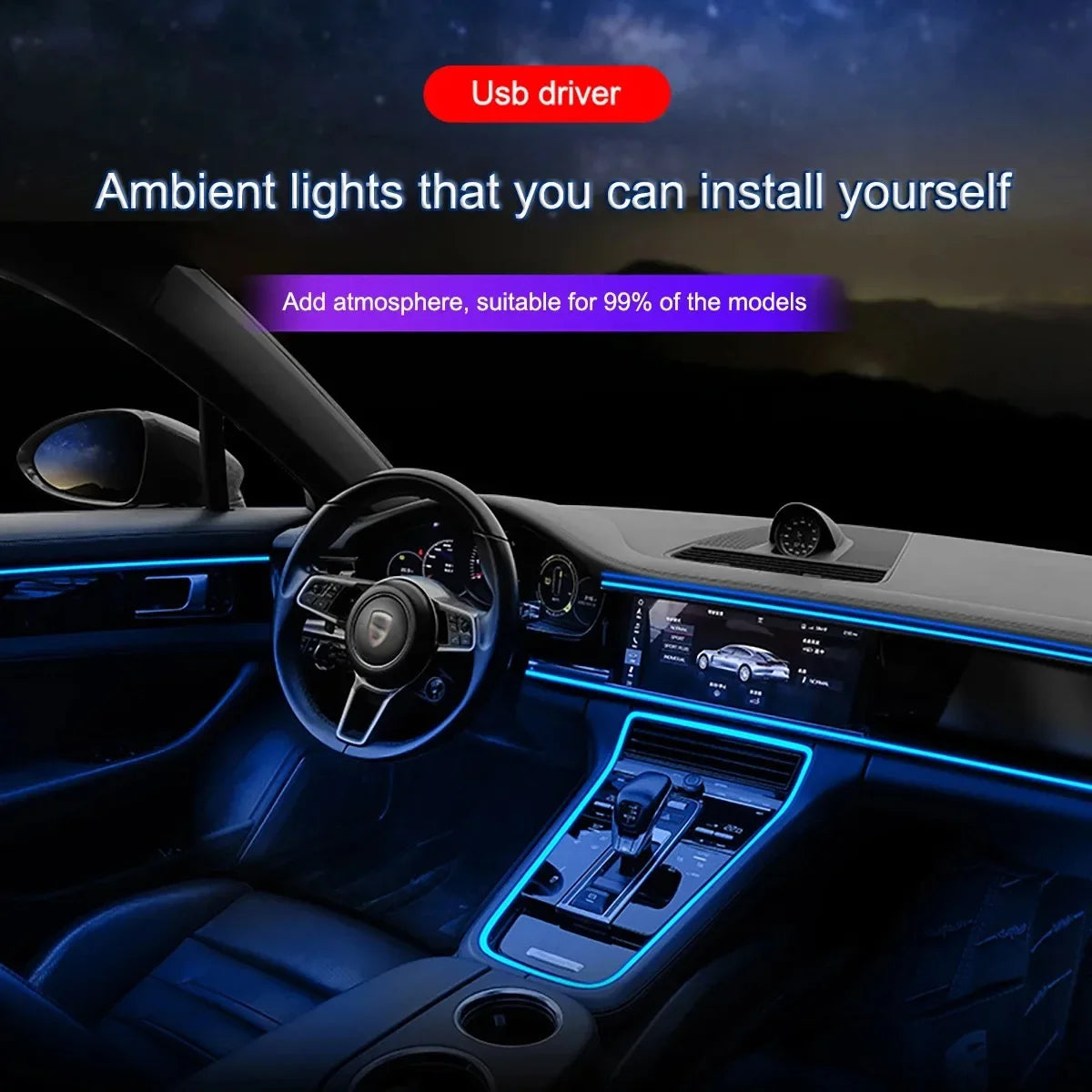3M Car Interior Ambient LED Light Strip Invisible USB Flexible Neon Interior Lights Assembly RGB APP For Car Decoration Lighting