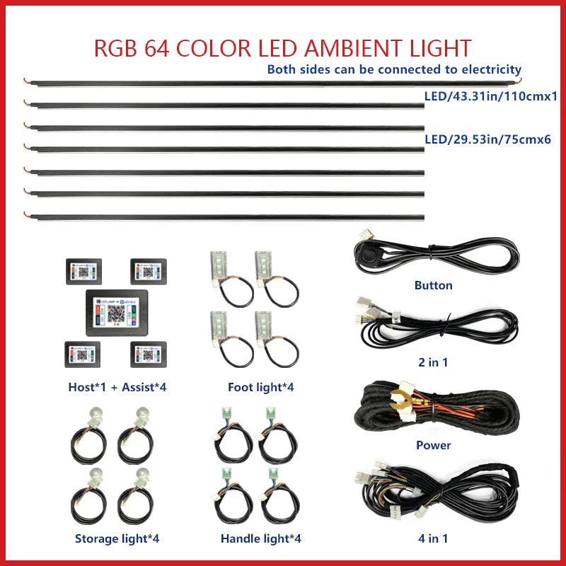 20 in1 New 2026 Smart Car Interior LED Ambient Lighting Welcome Mode Hidden Design Premium In Car Atmosphere Enhancement 64color