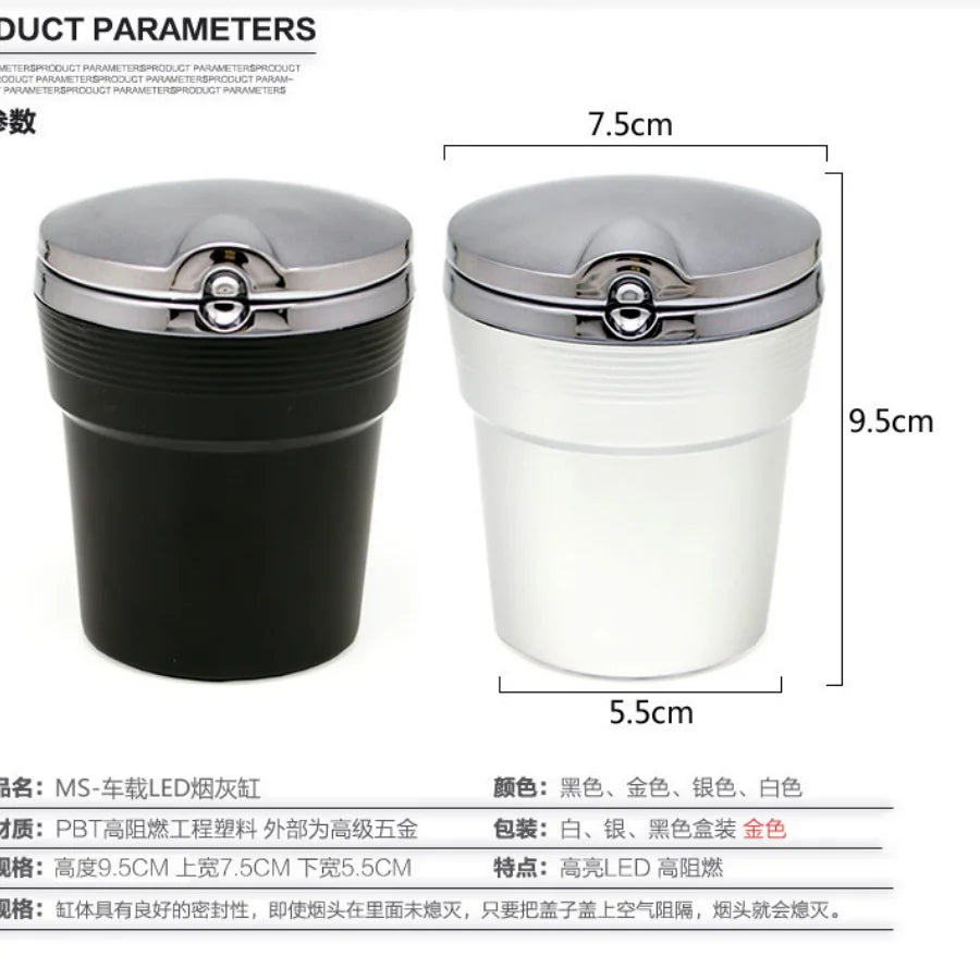 Car Ashtray Car Garbag Can with Led Light with Cover Creative Personality Covered Car Inside The Car Multi-function Car Supplie