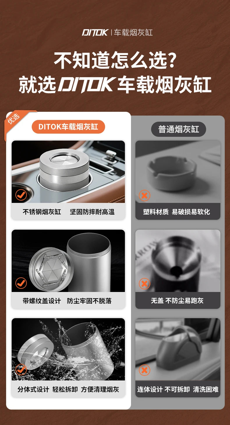 2025 new stainless steel car ashtray seal rotating car anti-ash flying cylinder large metal creative car