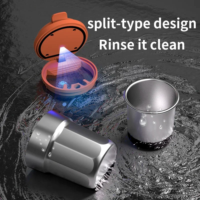 Car Ashtray Metal Lining & ABS Shell 7 Color LED Light One Click Opening Push Type Splash Proof Coffee Cup Style Car Ashtray