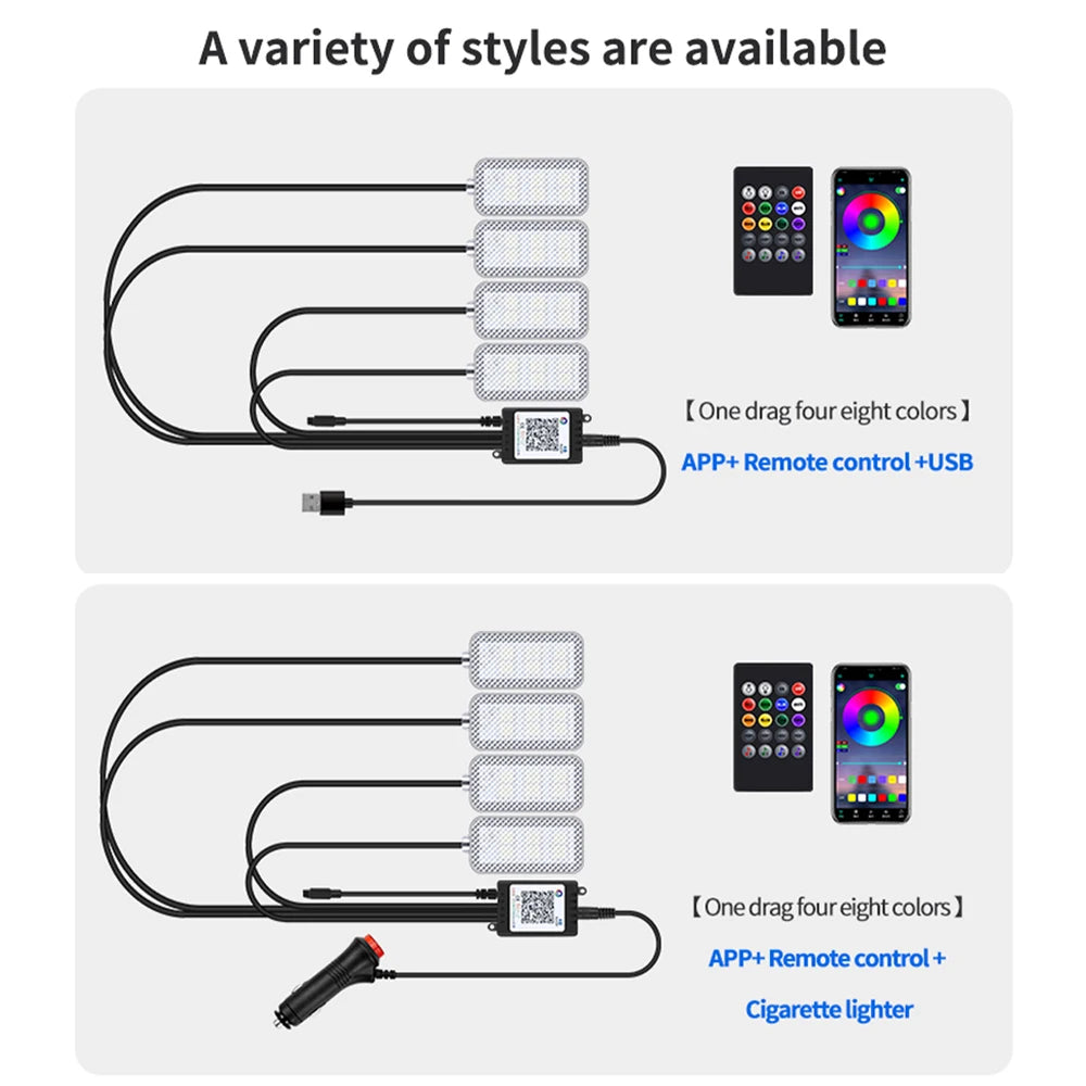 Neon LED Car Interior Ambient Foot Light with USB Wireless Remote Music APP Control Auto RGB Atmosphere Decorative Lamp