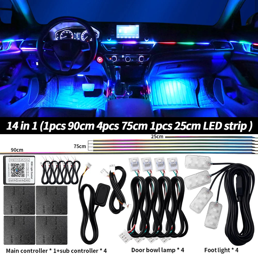 6/10/14/18/22 in 1 LED Symphony Ambient Light Car Interior Full Color Streamer RGB Neon Acrylic Strip Decoration Atmosphere Lamp