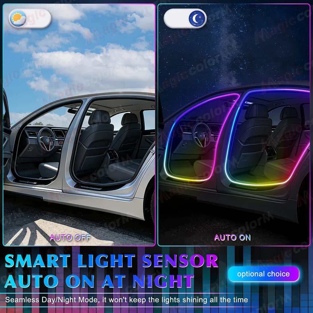 4in1 2in1 Symphony Car Door Frame Ambient Lights Universal RGB 3M 4M LED Acrtlic Strip APP Remote Control USB Type C Plug & Play
