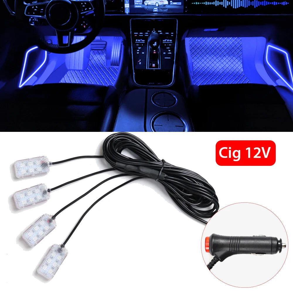Led Car Foot Ambient Strip Light With USB Cigarette Auto Interior Ambient Decorative Lamps 12V Car Accessories