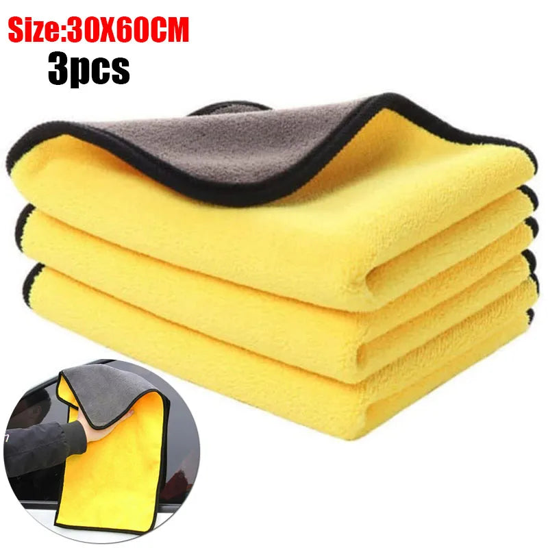 3PCs Microfiber Car Cleaning Towels Car Wash Drying Cloth Hemming Microfiber Towel Care Wash Cloth Car Detailing Accessories
