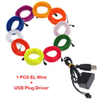 EL Wire String Strip Rope Tube Light Neon Light Glow Flat Edge Car Interior DIY Flexible Ambient Lamp Party Atmosphere Prop USB