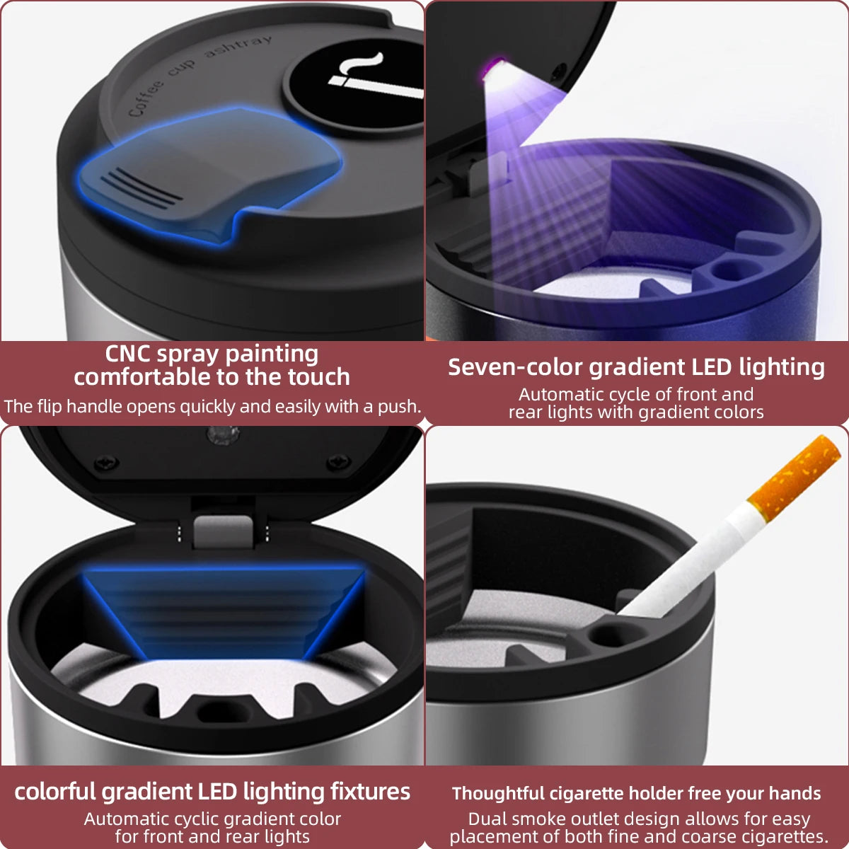 1PC Car Ashtray Creative Coffee Cup Ashtray With Lid LED Light Garbage Storage Container Car Interior Auto Decor Accessories