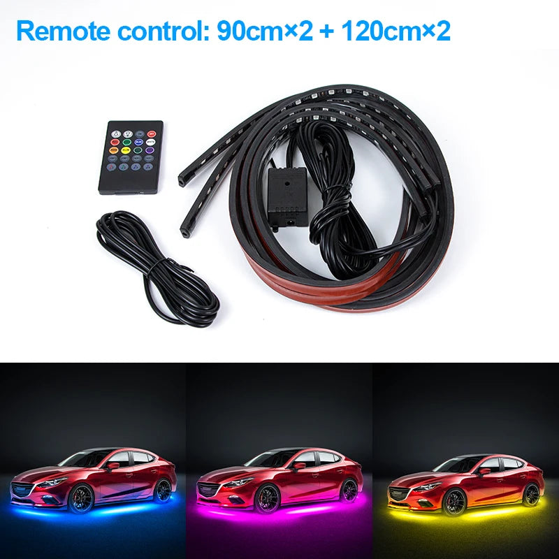 SEAMETAL 4Pcs Car Underglow Neon Accent Strip RGB Colored Decorative Light Sound Active Underbody Atmosphere Lamp APP Control