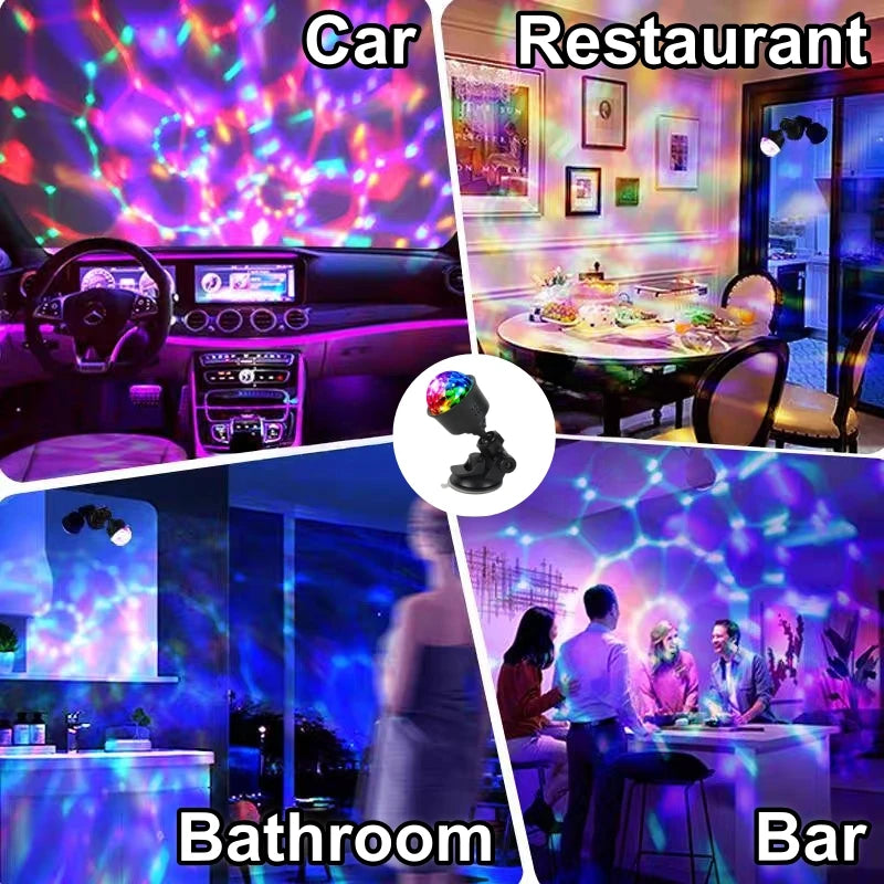 USB Car LED Atmosphere Lamp Stage Disco Light RGB Night Light with Auto Rotation for Car Christmas Decoration Projector Light