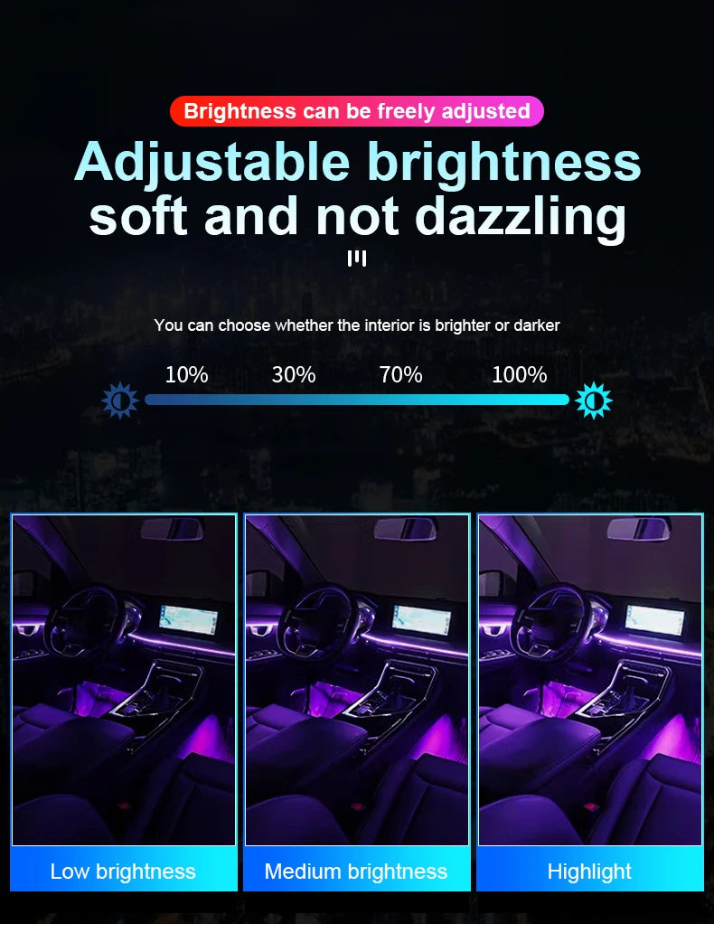 18/22 in 1 Acrylic Led Car Ambient Light RGB 213 64 Color Bluetooth Rainbow Strip Streamer Interior Symphony Atmosphere Lamp 12V
