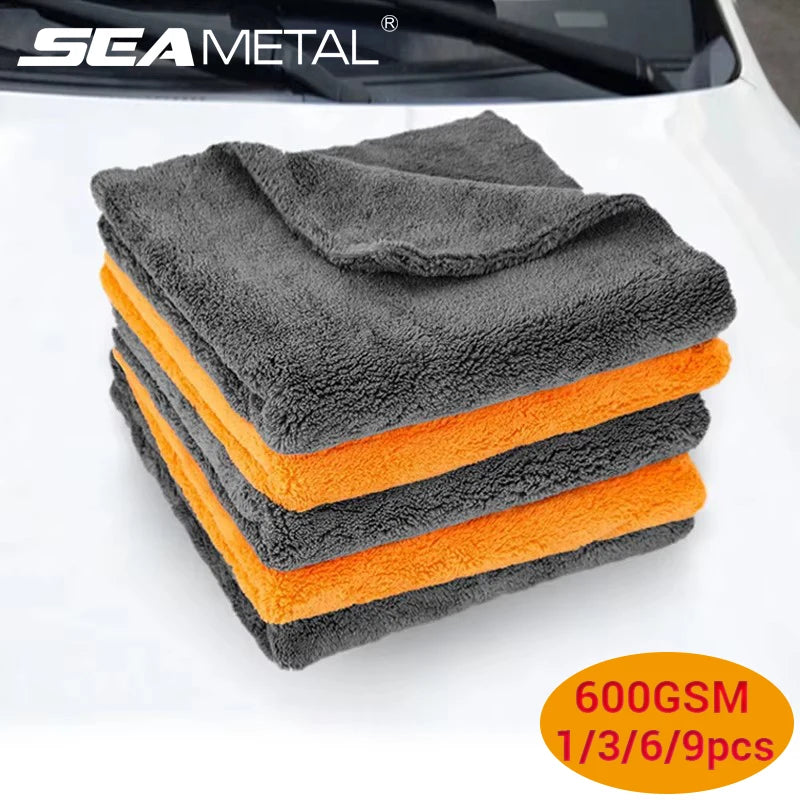 SEAMETAL 600GSM Microfiber Car Cleaning Towel 1/3/6/9pcs 40X40cm Thickened Car Wash Towels Auto Detailing Care Drying Cloth Rags