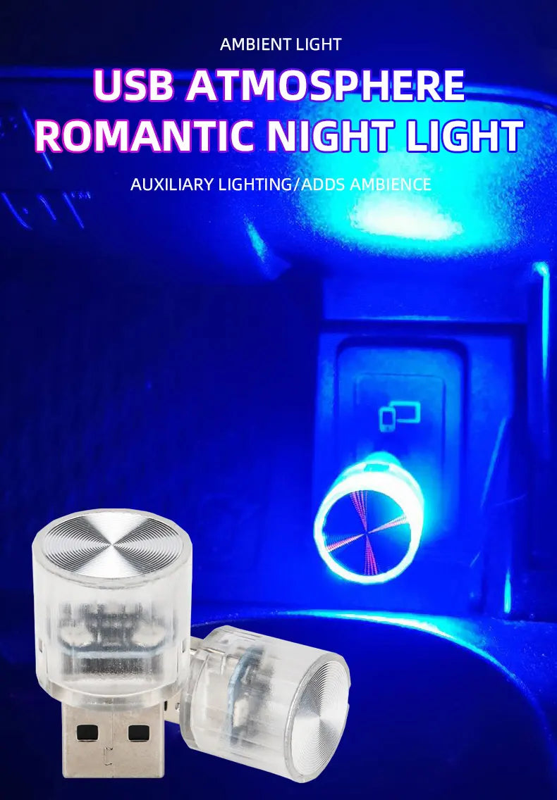 1PC Car Mini USB Led Atmosphere Light For Party Ambient Automotive Portable Plug and Play Car Decorative Interior Lamp 12V