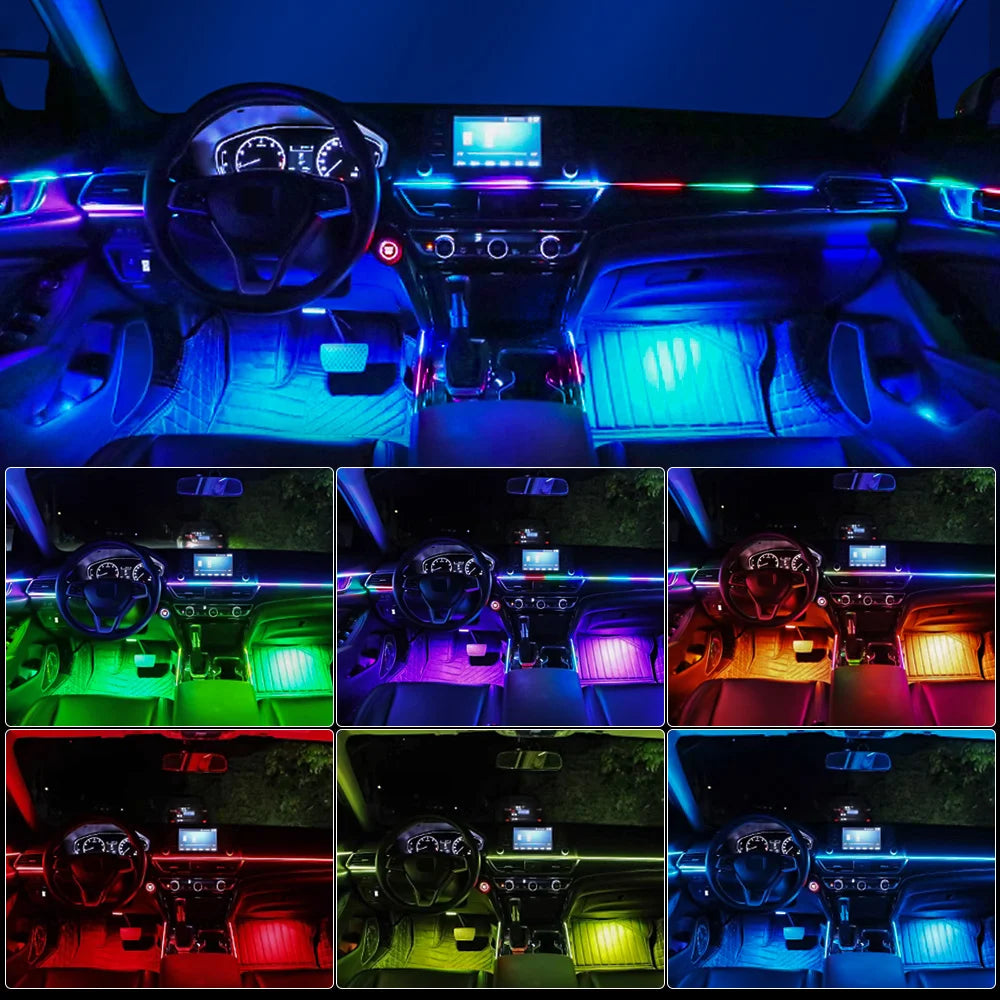 18/22 in 1 Acrylic Led Car Ambient Light RGB 213 64 Color Bluetooth Rainbow Strip Streamer Interior Symphony Atmosphere Lamp 12V