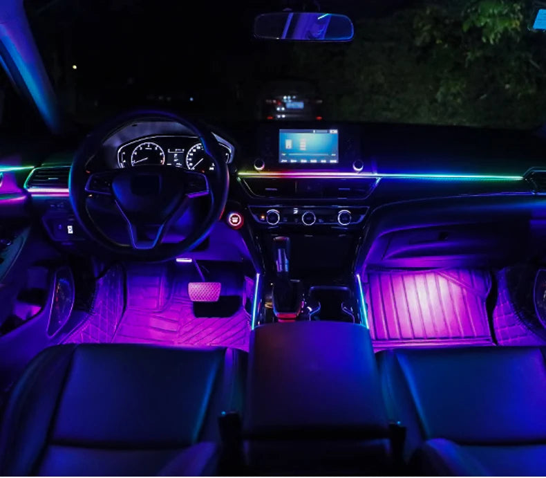 18/22 in 1 Acrylic Led Car Ambient Light RGB 213 64 Color Bluetooth Rainbow Strip Streamer Interior Symphony Atmosphere Lamp 12V