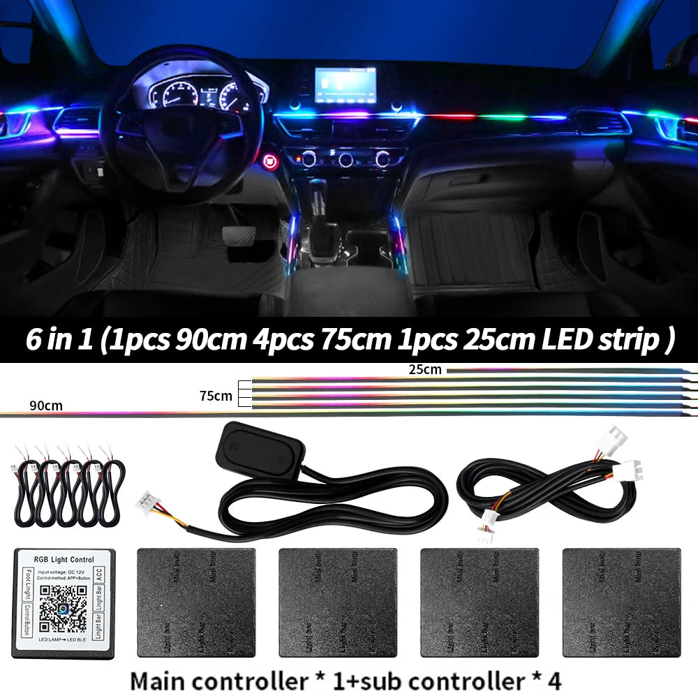 6/10/14/18/22 in 1 LED Symphony Ambient Light Car Interior Full Color Streamer RGB Neon Acrylic Strip Decoration Atmosphere Lamp