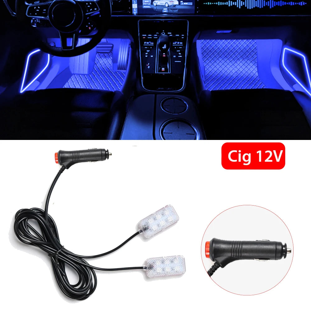 Led Car Foot Ambient Strip Light With USB Cigarette Auto Interior Ambient Decorative Lamps 12V Car Accessories