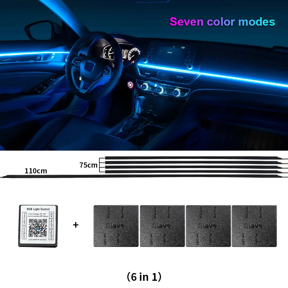 18/22 in 1 Acrylic Led Car Ambient Light RGB 213 64 Color Bluetooth Rainbow Strip Streamer Interior Symphony Atmosphere Lamp 12V