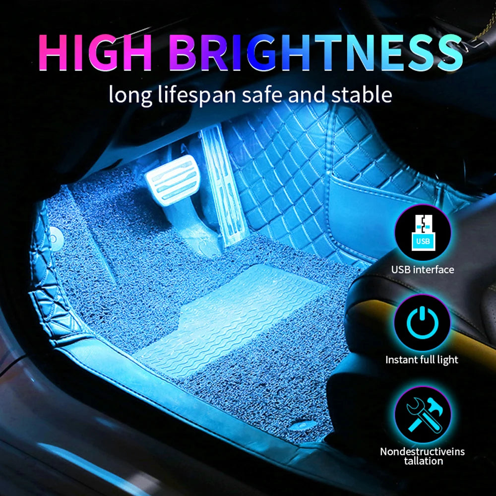 Led Car Foot Ambient Strip Light With USB Cigarette Auto Interior Ambient Decorative Lamps 12V Car Accessories
