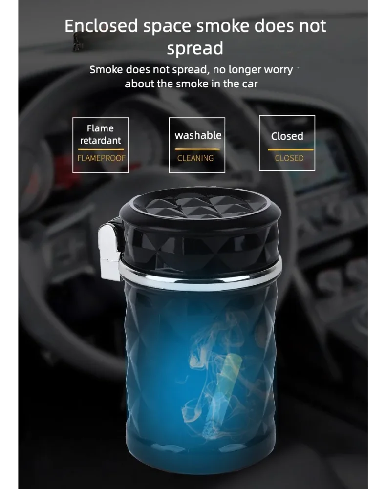 Car Cigarette Ashtray Cup With Lid With LED Light Portable Detachable Vehicle Ashtray Holder Cigarette Ashtray Auto Accessories