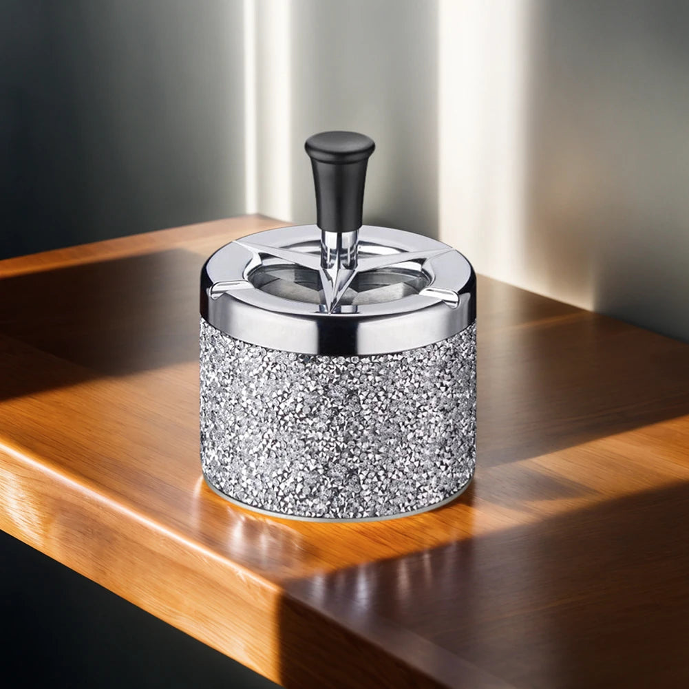 Push Down Ashtray Windproof Spinning Ashtray Metal Self-Cleaning Ashtray Desktop Ashtray for Home Office Car