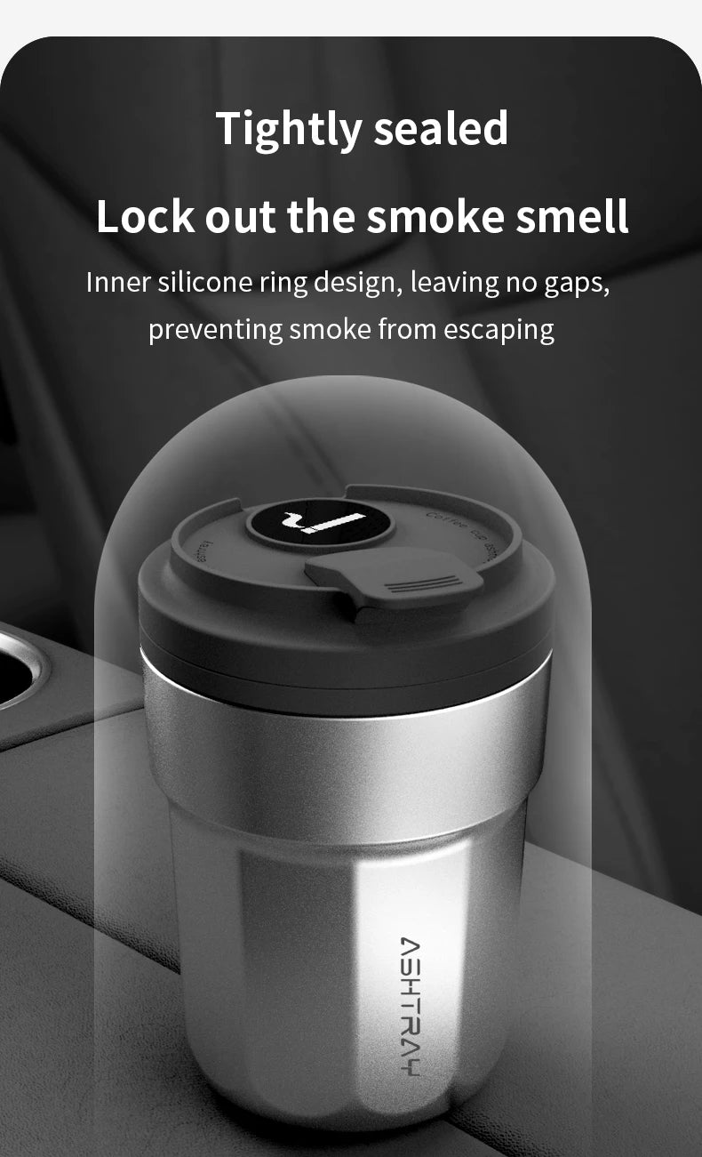 New Car Ashtray Creative Coffee Cup Style Car Ashtray with Lid 7 Color LED Light Metal Lining & ABS Shell Garbage Storage Cup