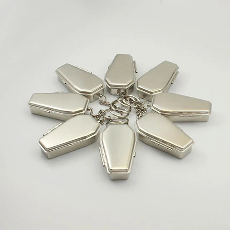 Design Mini Tinplate Ashtray Coffin Shape Pocket Ashtray Small Slivery Portable Ashtray Lids Travel Car Smoking Ash Organizers