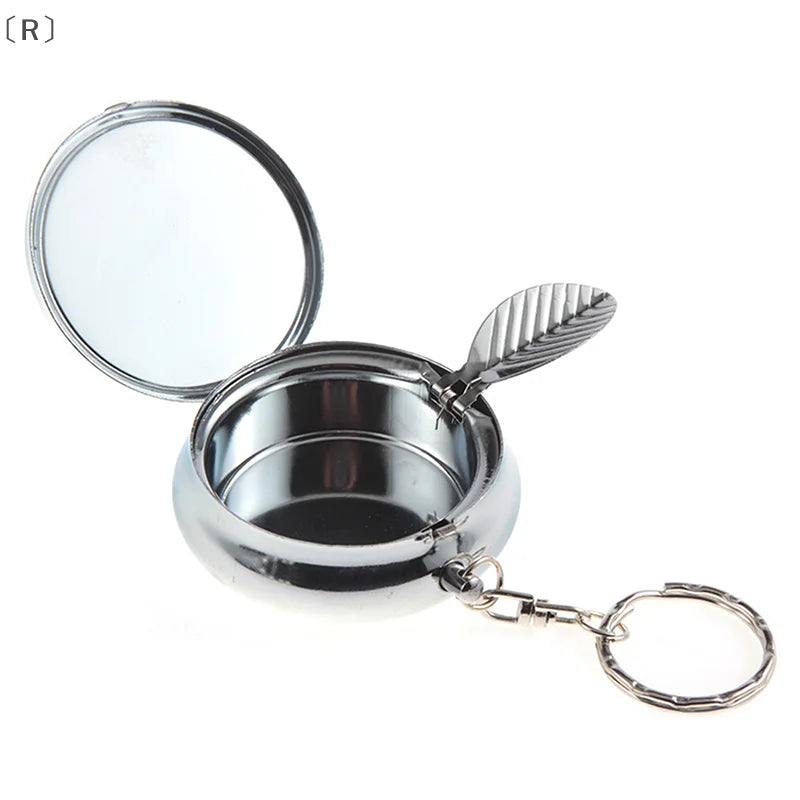 〔R〕Portable Mini Ashtray With Key Chain Metal Pocket Ashtray Mini Ash Box Case Ash Tray Vehicle Cigarette Ashtray Outdoor Travel